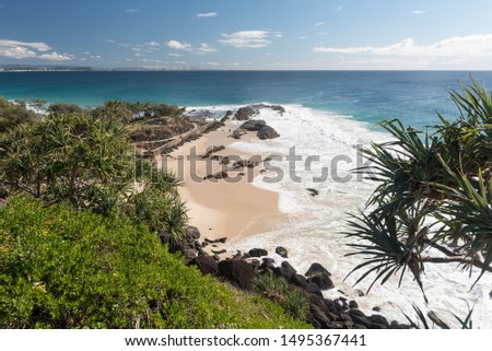 Froggy's Beach with Snapper Rocks behind, from Point Danger. Gold Coast, Coolangatta, Queensland, Australia.