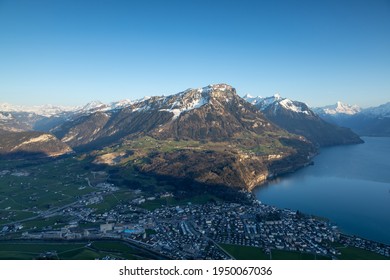 Fronalpstock Swiss Mountain, view above Brunnen and Vierwaldstaettersee