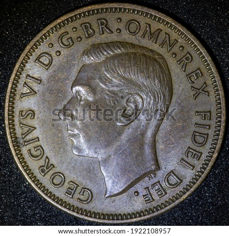 Front of a 1943 Australian Brown half Penny coin