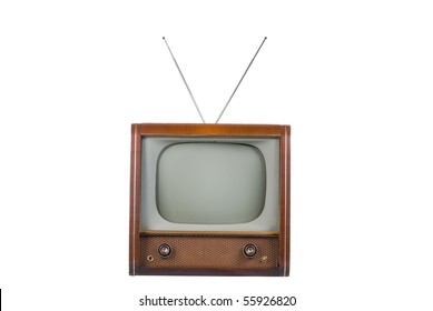 Front Of 1960's Old Television On A White Background