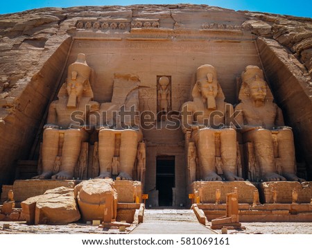 The Front of the Abu Simbel Temple, Aswan, Egypt.