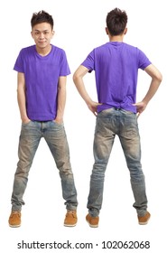 Front And Back Of Asian Young Man Standing Isolated On White