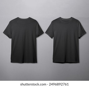 Front and Back Black T-Shirt Mockup With Grey Background