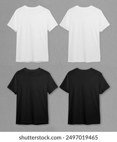 Front and Back Black and White T-Shirt With Grey Background