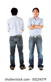 Front And Back Of A Casual Man Standing Isolated Over White