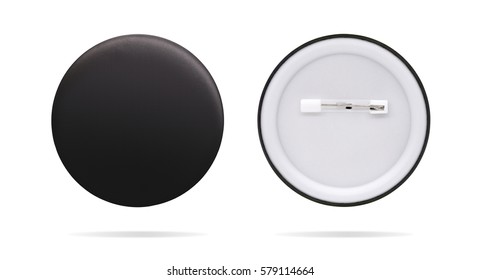 Front And Back Clip Badge On Isolated Background With Clipping Path. Blank Round Pin Template For Montage Or Your Design.