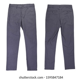 Front And Back Gray Casual Chinos Pants On White Background