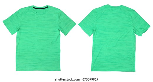 Front And Back Green Sport Tshirt On White Background, Isolated Sport Tshirt