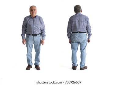 Front And Back Of Senior Man Isolated On White