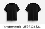 front and back view of a black regular t-shirt with thick collar