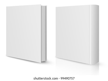 Front And Back View Of Blank Book Cover White.