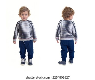 front and back view of same baby boy standing on white background - Shutterstock ID 2254801627