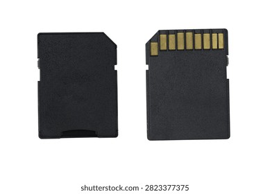Front and back view of SD memory cards isolated on white background