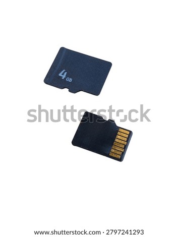 Front and Back View of Two Black Micro SD Memory Cards Isolated on White
