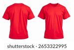 Front and back views of a plain red t-shirt isolated on a white background. Perfect for mockups.