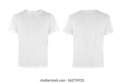 Front and back views of t-shirt on white background - Shutterstock ID 562774723