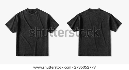 Front and Back Washed Black Regular T-Shirt Mockup, Flat Lay Style