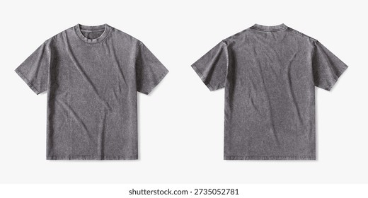 Front and Back Washed Grey Regular T-Shirt Mockup, Flat Lay Style