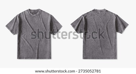 Front and Back Washed Grey Regular T-Shirt Mockup, Flat Lay Style