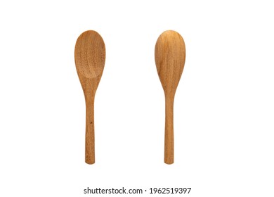 Front And Back Of A Wooden Spoon Isolated On White Background.