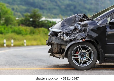 Front of black car get damaged by accident on the road - Shutterstock ID 511140547