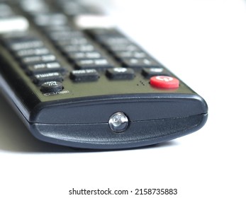 Front Of A Black Tv Remote Control Close Up On A White Background
