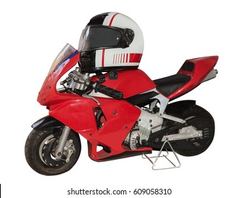 front child red motorcycle isolated on white background