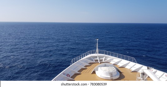 front deck of ship cruise in calm blue ocean