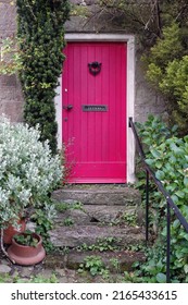 Front Door Of Beautiful Old Cottage House On A Street In An English Town