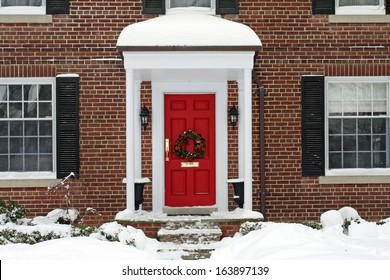 Front Door With Christmas Wreath