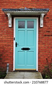 Front Door Of An English Red Brick House