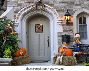 Front Door With Halloween Decorations