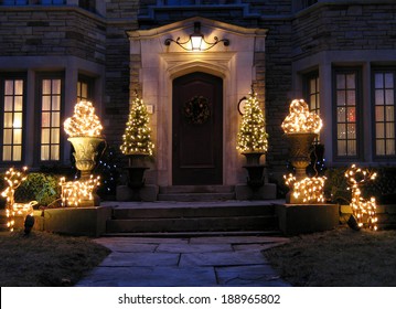 Front Door With Holiday Lights