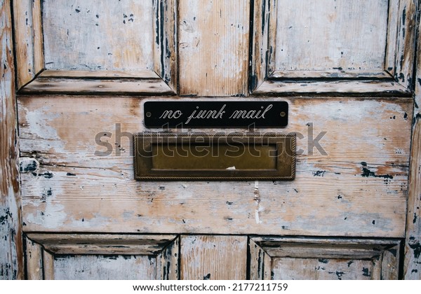 Front Door\
with No Junk Mail Request - stock\
photo