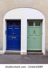 Front Door Of Two Neighbouring Town Houses On A Street In An English City