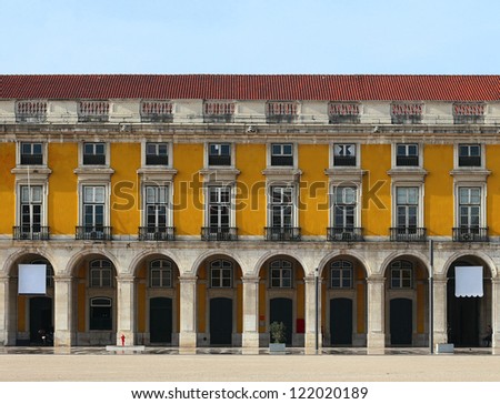 Front elevation, facade detail at "Praca do Comercio", Lisbon-Portugal