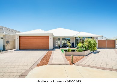 Front Elevation Of A Modern Australian Home In Suburban Area. Perth, Western Australia. Photographed 7th December, 2017.