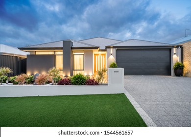 Front elevation of a new modern Australian style home.