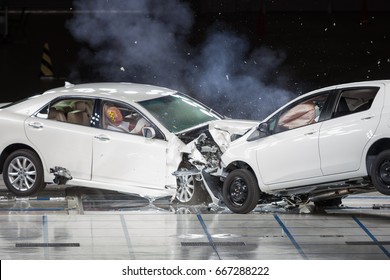 Front End Collision during a Crash Test. - Shutterstock ID 667288222