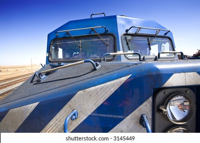 Front End Of A Freight Train With Engineer