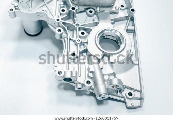 Front engine cover with pump and oil . Car engine\
spare part.