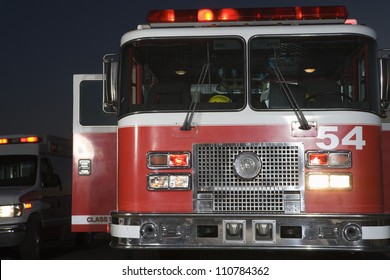 Front Of Fire Truck At Night