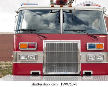 Front Of The Fire Truck At The Fire Station.