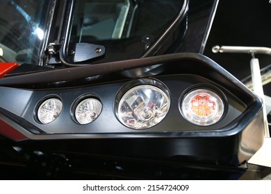 front headlights round shape of a combine for harvesting crops