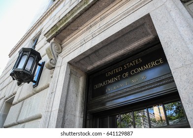 Front Of The Herbert Hoover U.S. Department Of Commerce Building In Washington, D.C., USA, May 9, 2017