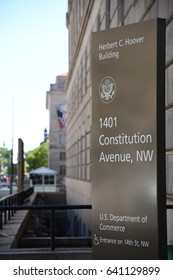 Front Of The Herbert Hoover U.S. Department Of Commerce Building In Washington, D.C., USA, May 9, 2017