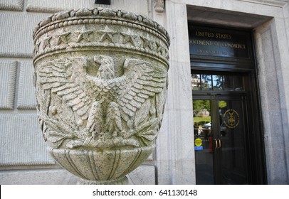 Front Of The Herbert Hoover U.S. Department Of Commerce Building In Washington, D.C., USA, May 9, 2017