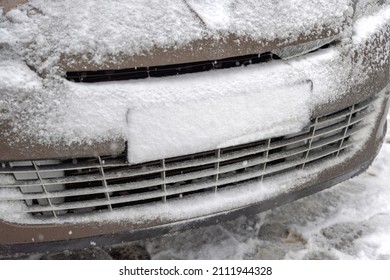 Front Licence Plate Covered With Snow Winter Weather Problems