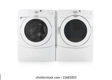Front Load Washer And Dryer On White Background
