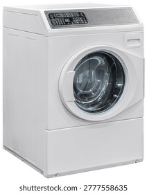 Front loading washing machine isolated on white background with clipping path
